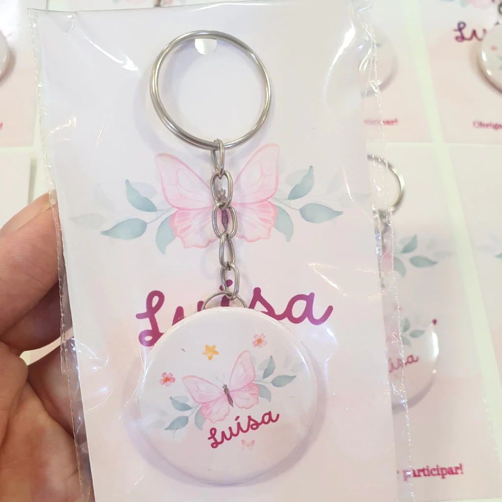 CHAVEIROS PERSONALIZADOS COM NOME 3,5CM | BORBOLETA | LEMBRANCINHA CHÁ DE BEBÊ | ANIVERSÁRIO